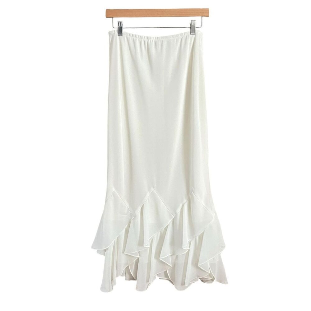 Vintage MSK Cream Ruffled Hem Midi Skirt